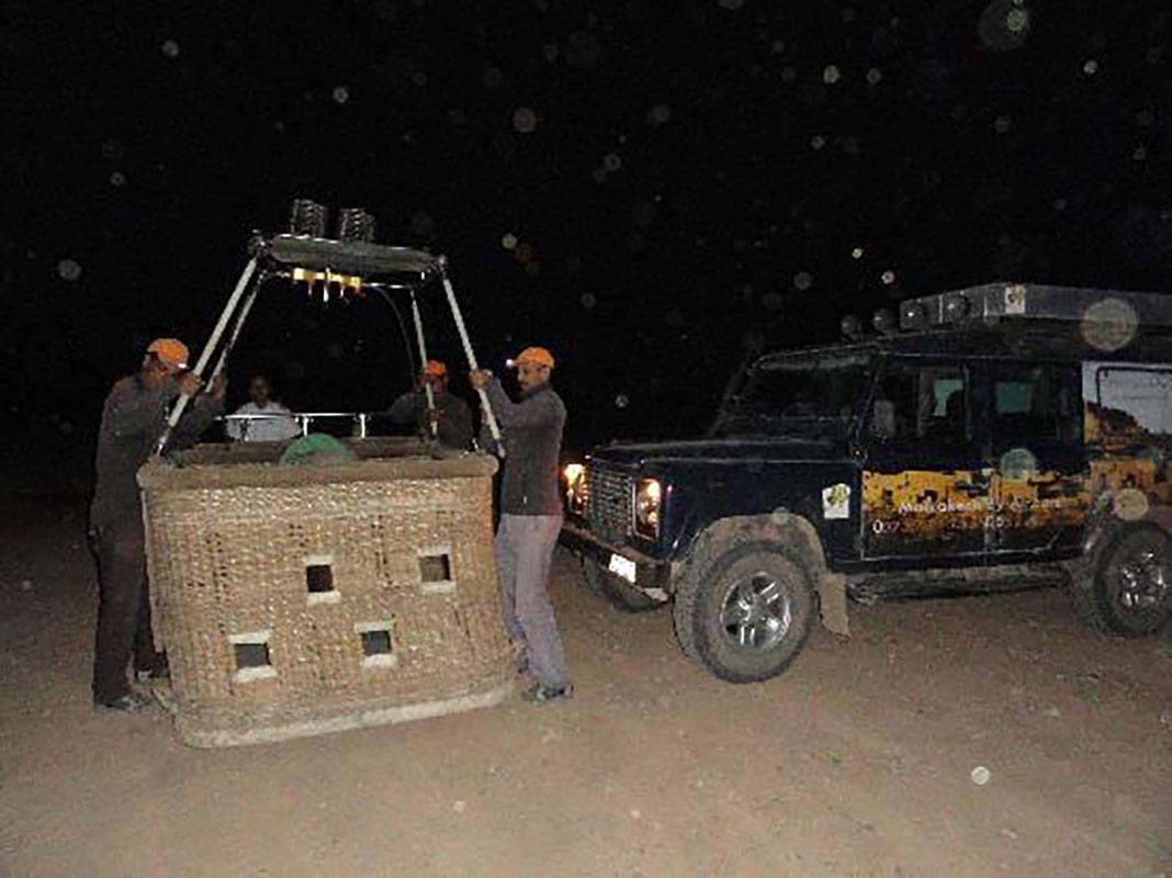 Crew setting up the basket